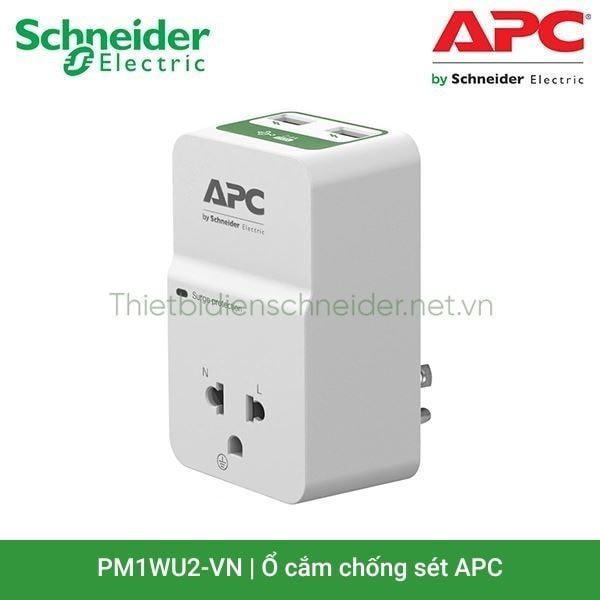 Ổ cắm chống sét 1 ổ cắm, 2 ố sạc USB 2.4A PM1WU2-VN