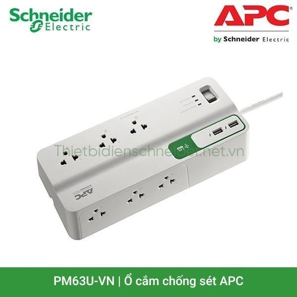 Ổ cắm chống sét 6 ổ cắm, 2 ố sạc USB 2.4A PM63U-VN