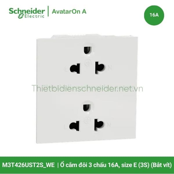 M3T426UST2S_WE Schneider - Ổ cắm đôi 3 chấu 16A size E (3S) (Bắt vít)