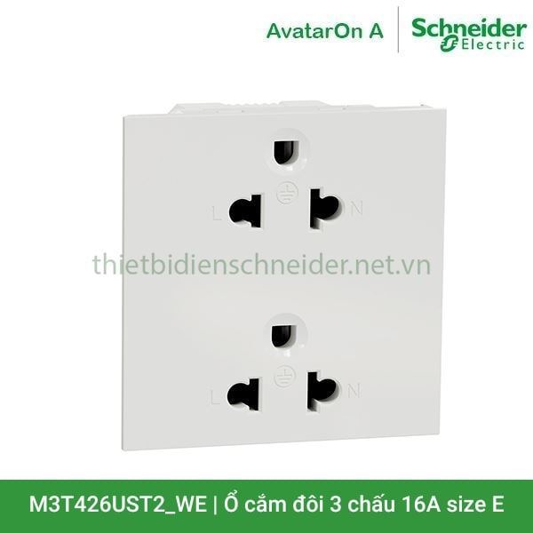 Ổ cắm đôi 3 chấu 16A, size E M3T426UST2_WE AvatarOn A Schneider