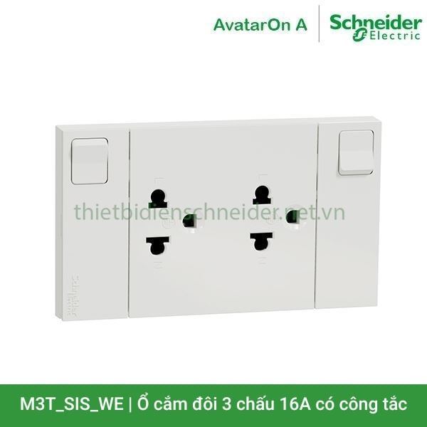 Ổ cắm đôi 3 chấu 16A có công tắc M3T_SIS_WE AvatarOn A Schneider