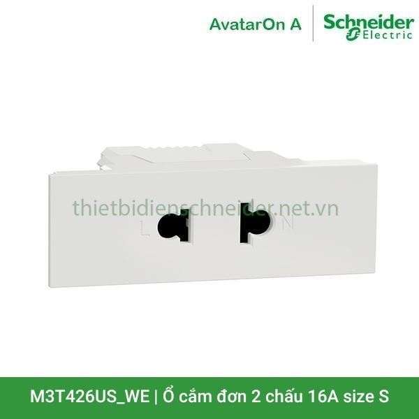 Ổ cắm đơn 2 chấu 16A, size S M3T426US_WE AvatarOn A Schneider