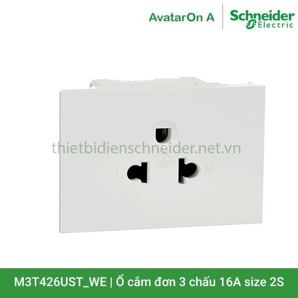 Ổ cắm đơn 3 chấu 16A, size 2S M3T426UST_WE AvatarOn A Schneider