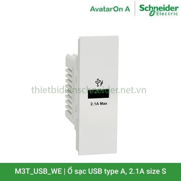 Ổ sạc USB type A, 2.1A, size S M3T_USB_WE AvatarOn A Schneider